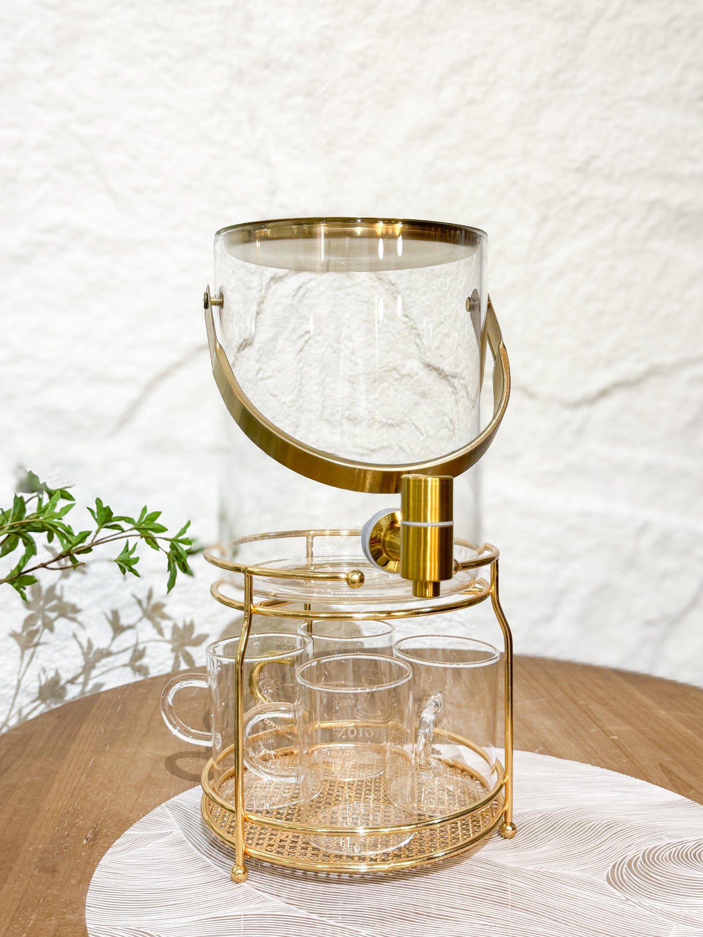 Gold Drink Dispenser Set w/4 Glasses