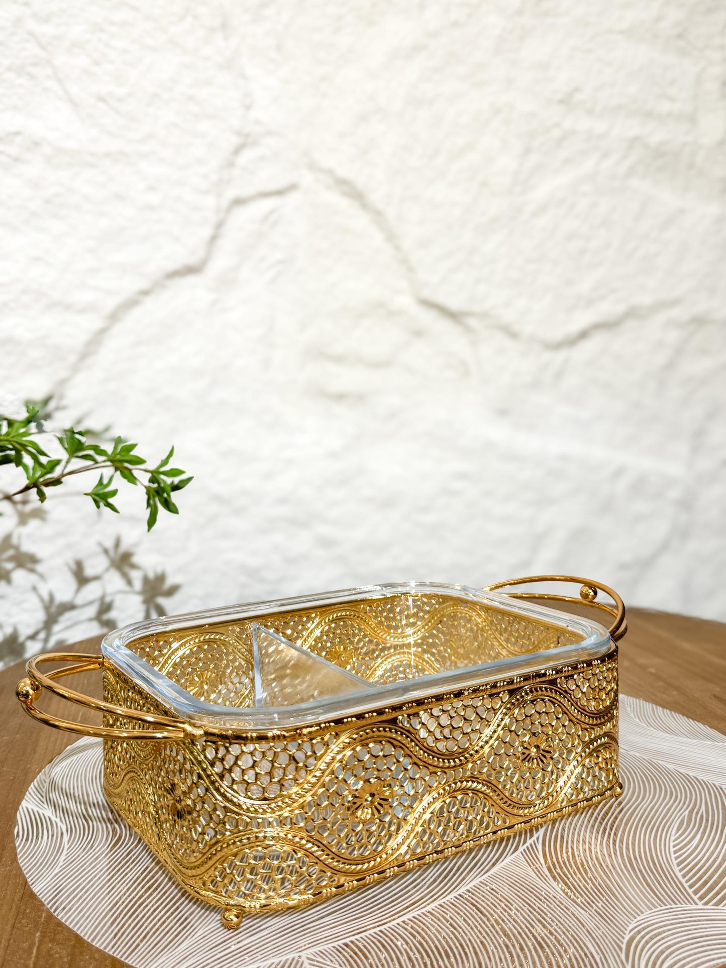 Gold Server with Glass Dish