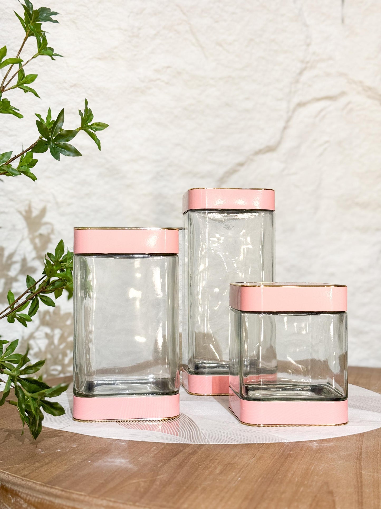 Set of 3 Glass Twist Canisters