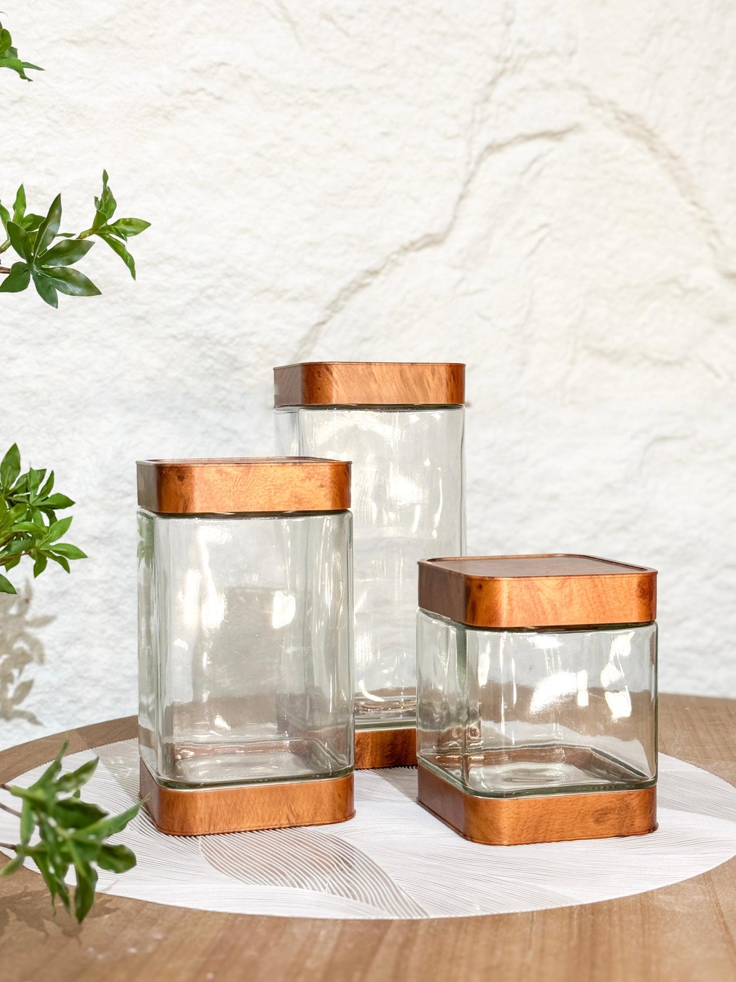 Set of 3 Glass Twist Canisters