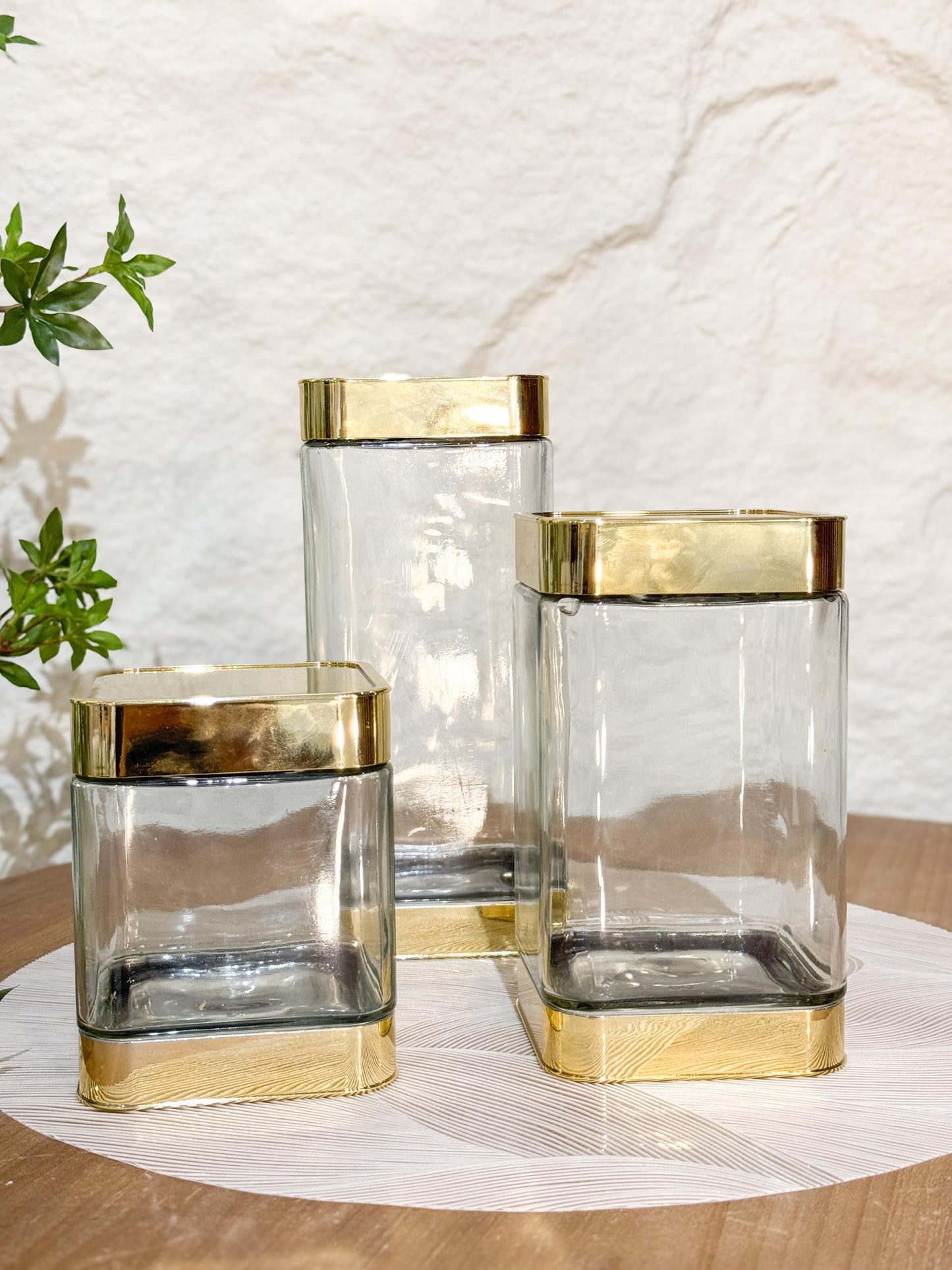 Set of 3 Glass Twist Canisters