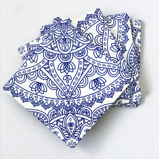 Set of 4 Blue Mandala Ceramic Coasters